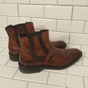 Johnston & Murphy Italy Handcrafted Ankle Boots Brown Leather Pull On  Buckle